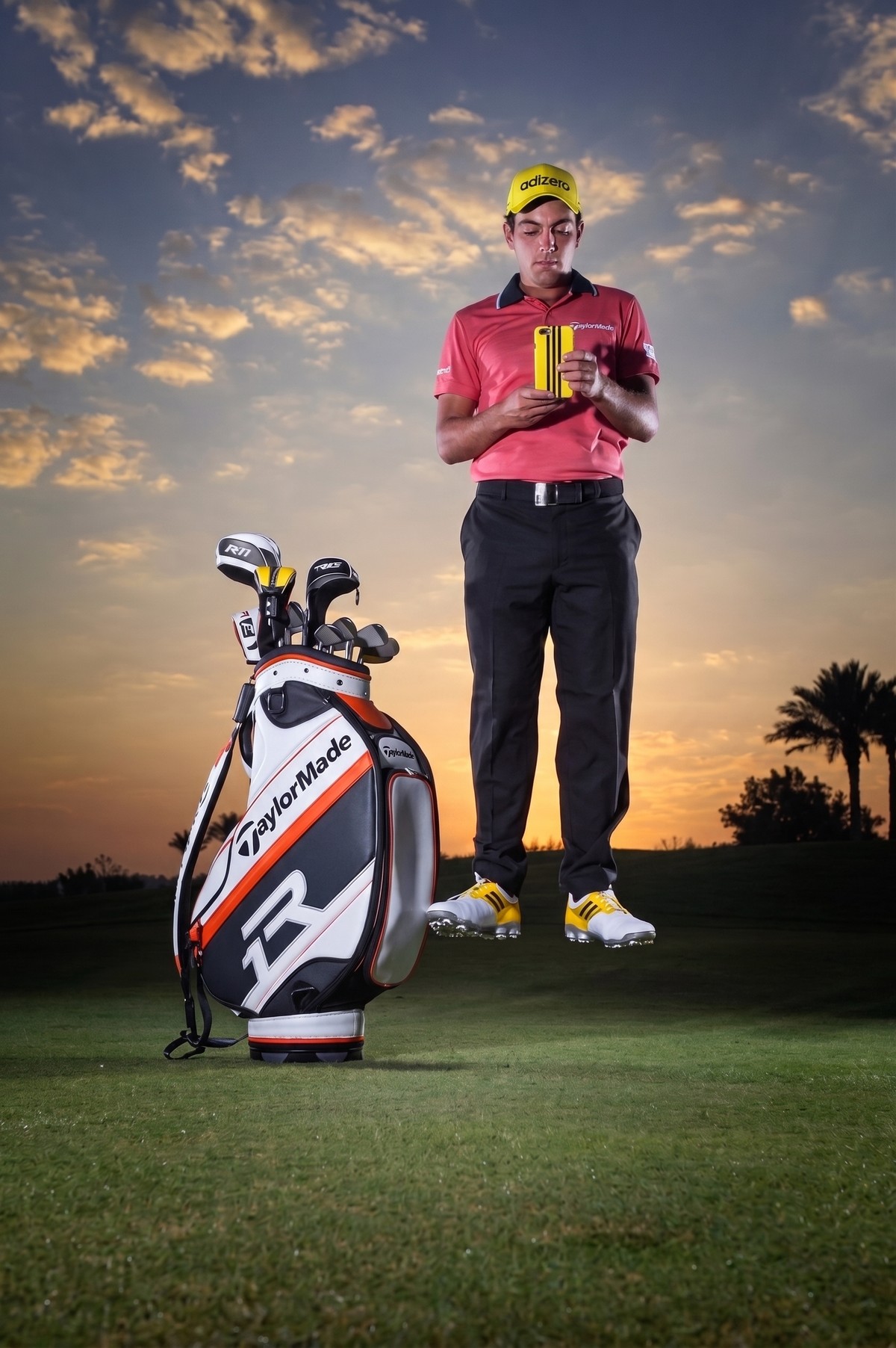 Edoardo Molinari at sunset in adizero yellow