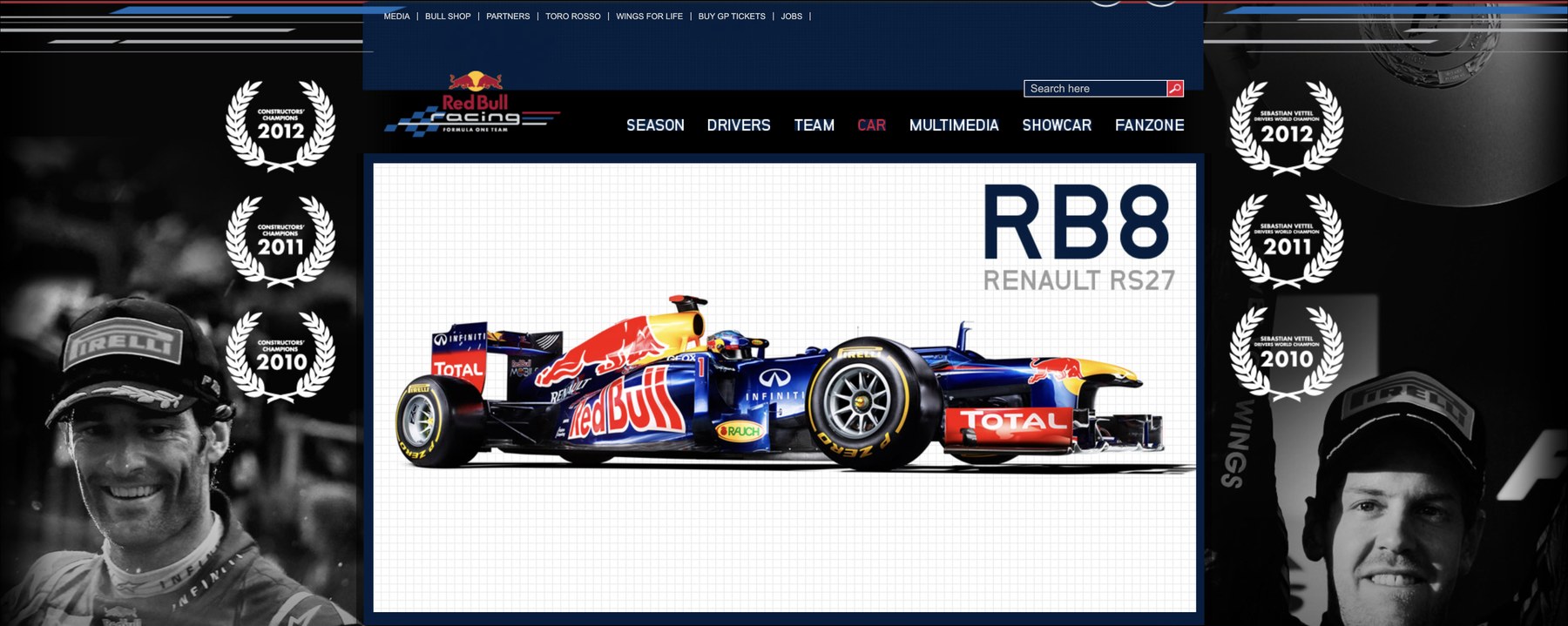 Red Bull Racing website — the RB8 car showcase
