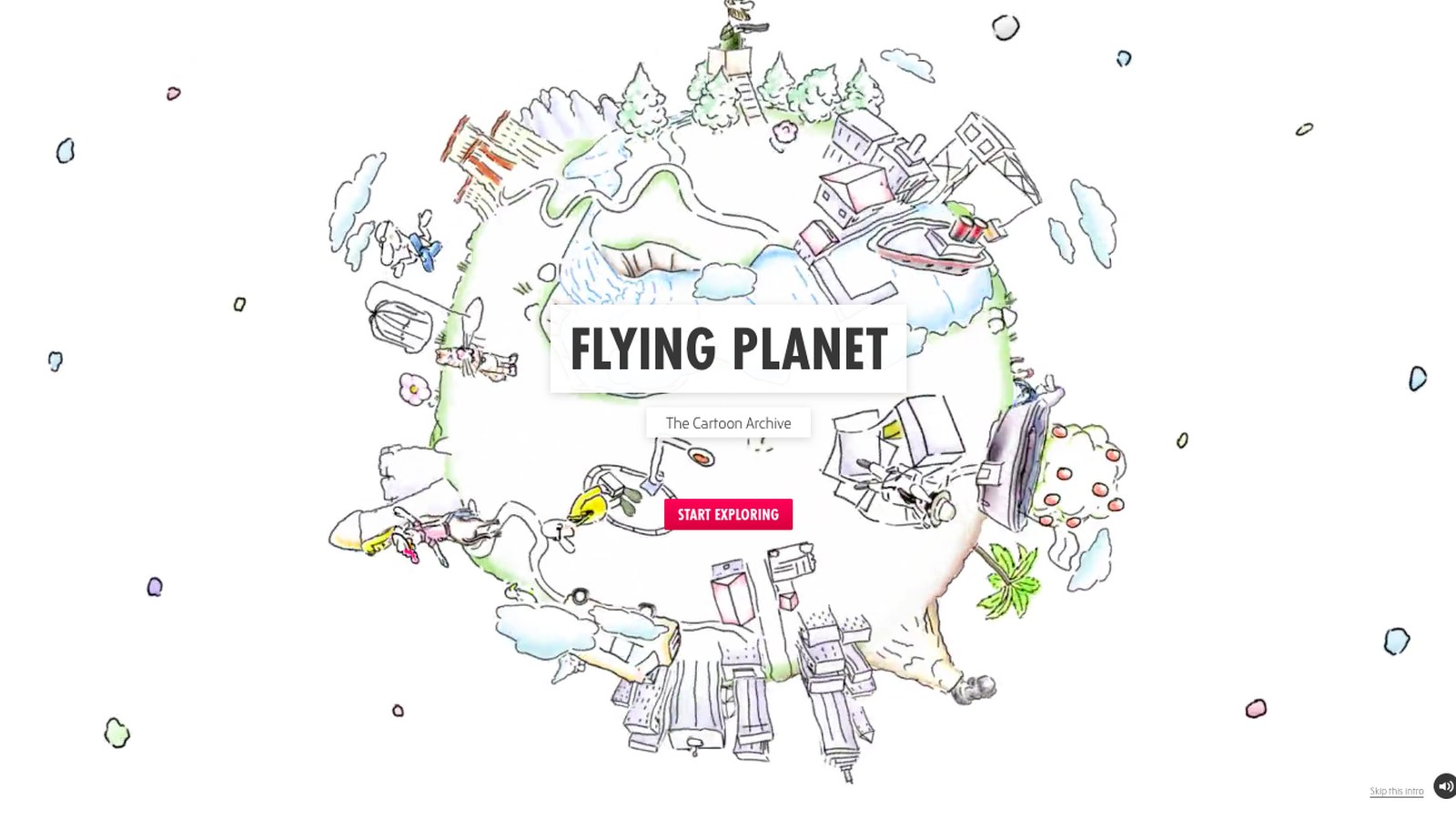 Flying Planet — the Red Bull Cartoon archive, every spot a colony on the map