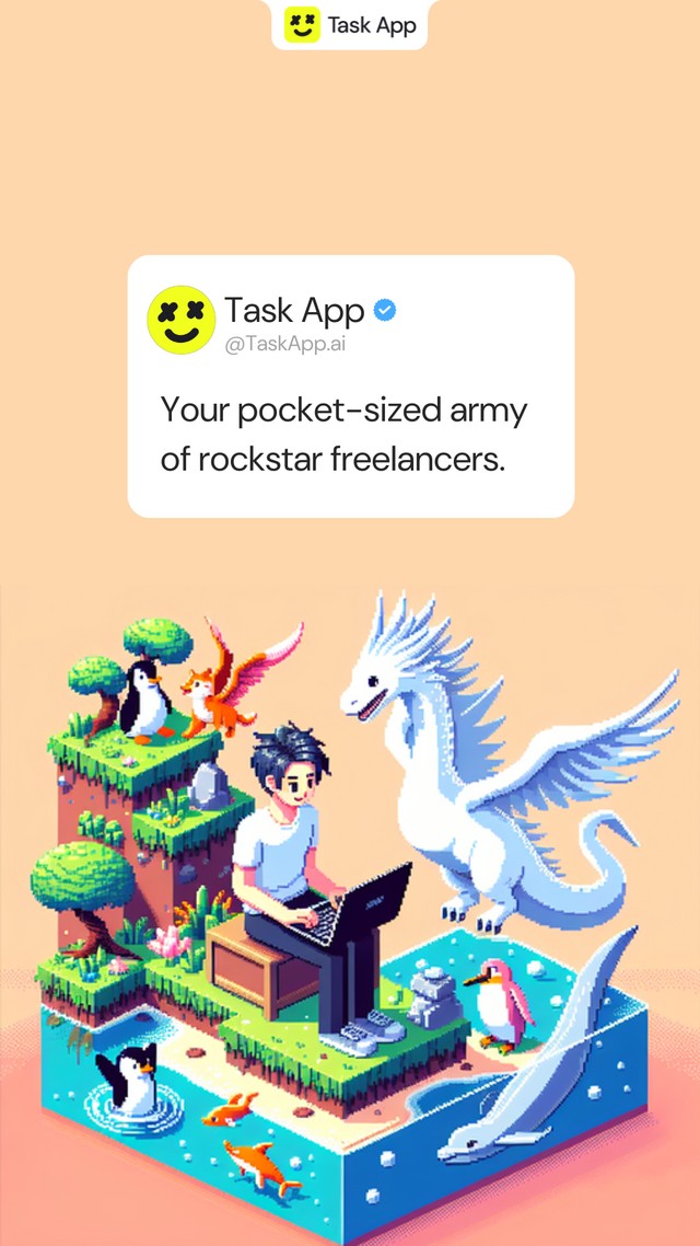Task App tweet-style ad — your pocket-sized army of rockstar freelancers