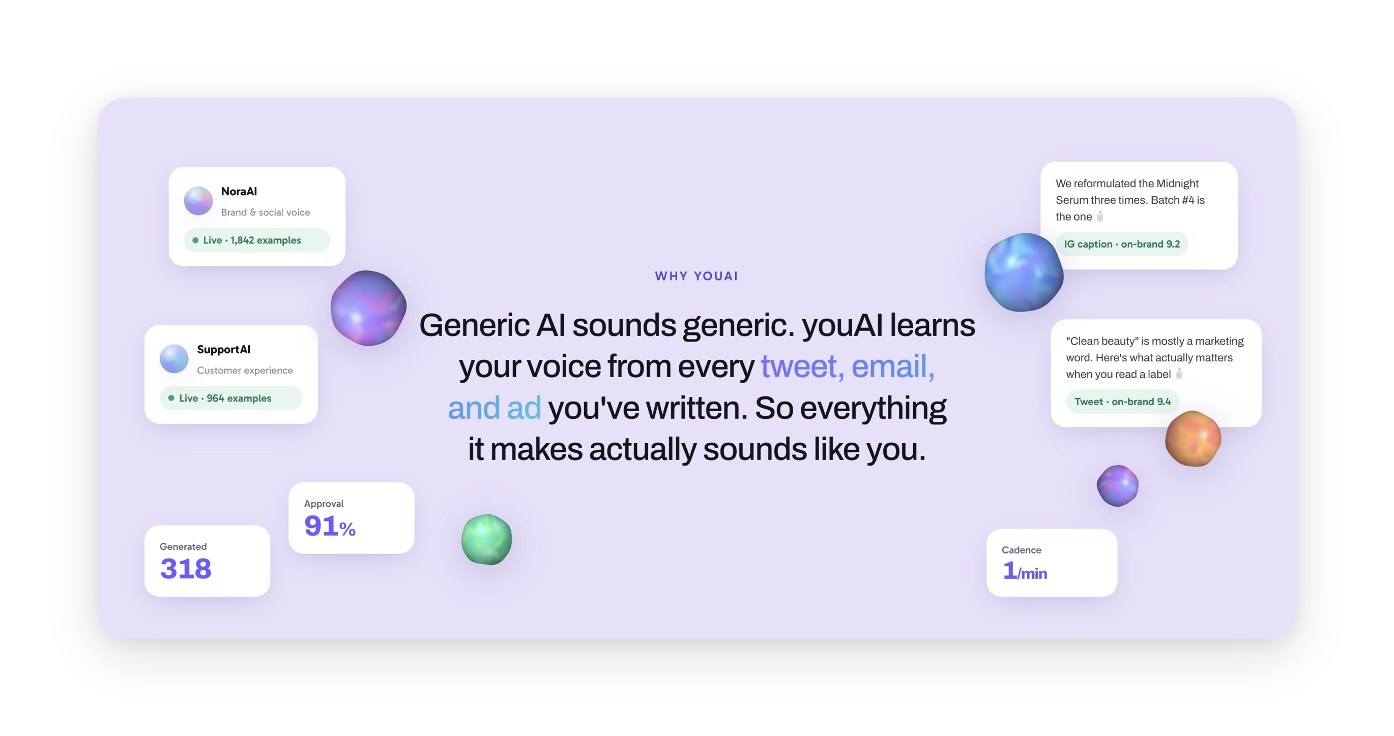 Why YouAI — generic AI sounds generic, YouAI learns your voice from every tweet, email and ad you have written